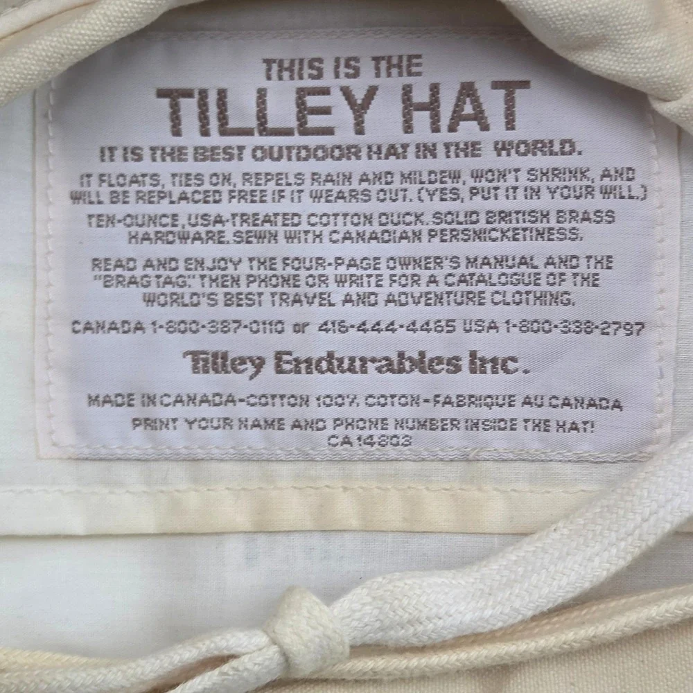 Vintage Tilley Boonie Hat Cream Canvas Snap Up 7 3/8 Brim Safari Sun Bucket Hat